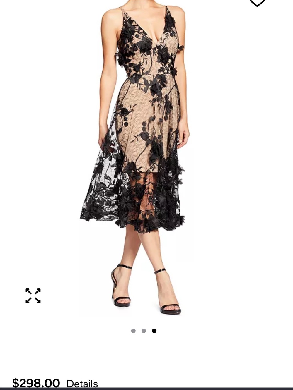 Dress the Population Black Floral Lace Midi Dress with Nude Lining